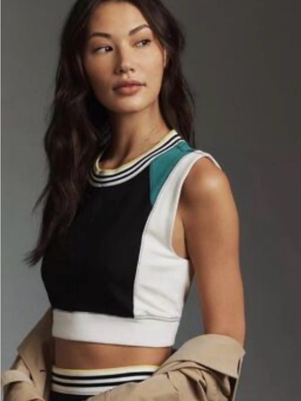 Colorblock Sleeveless Tank Top - Black/White/Teal Anthropologie
